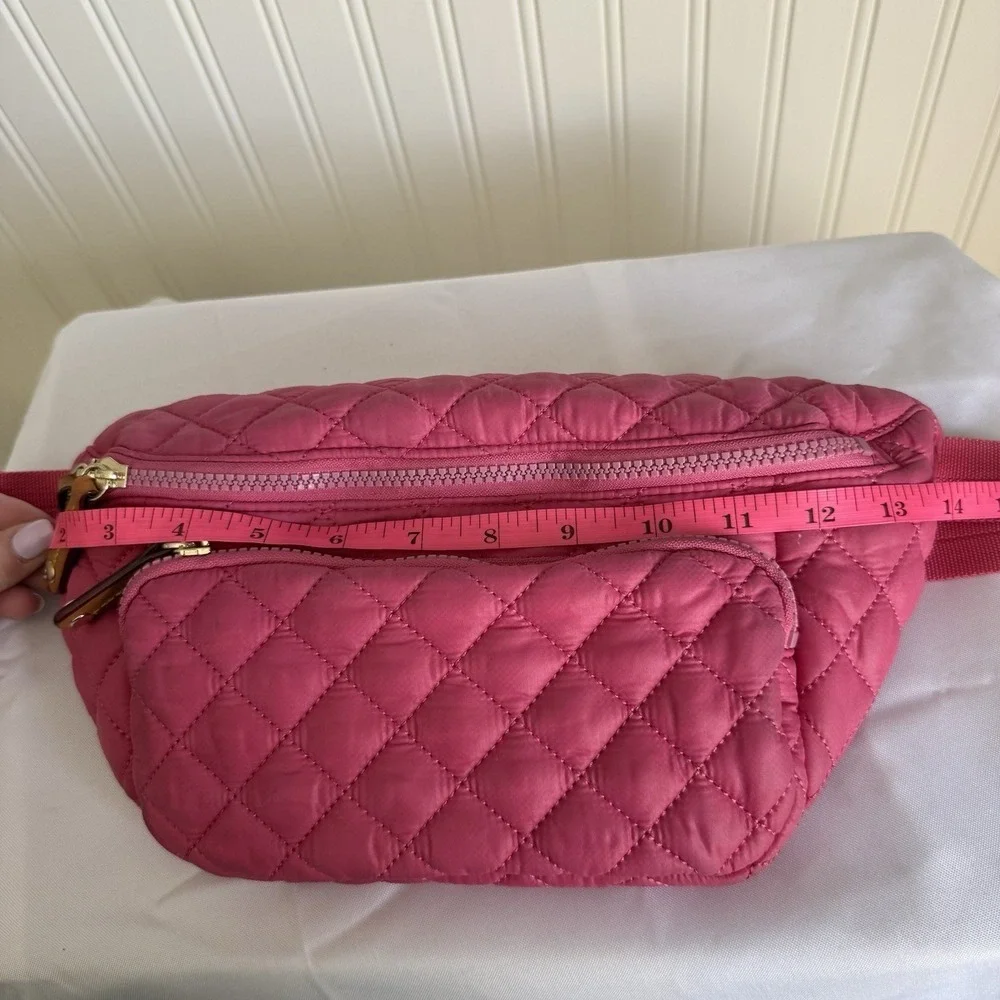 MZ Wallace Zinnia Pink Metro Quilted Sling Fanny Pack Belt Bag Handbag Purse